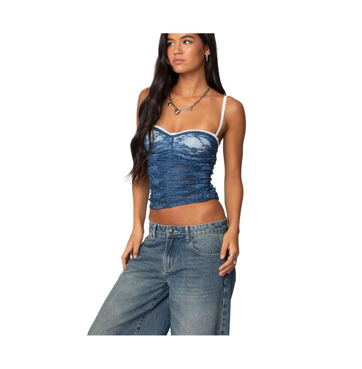 Edikted Women's Eleanor Bra Detail Sheer Lace Top