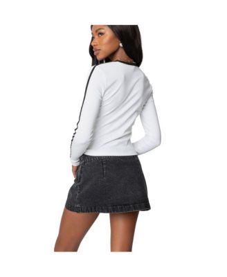 Womens Contrast V Neck Long Sleeve T Shirt