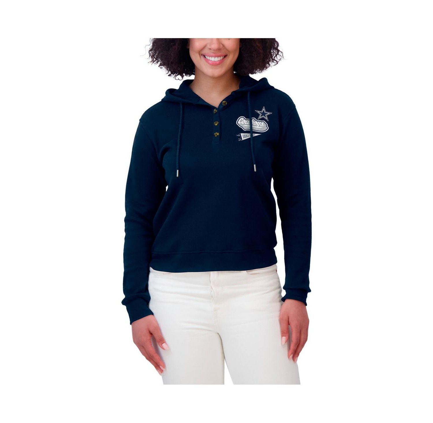 Women's Navy Dallas Cowboys Waffle-Knit Pullover Hoodie