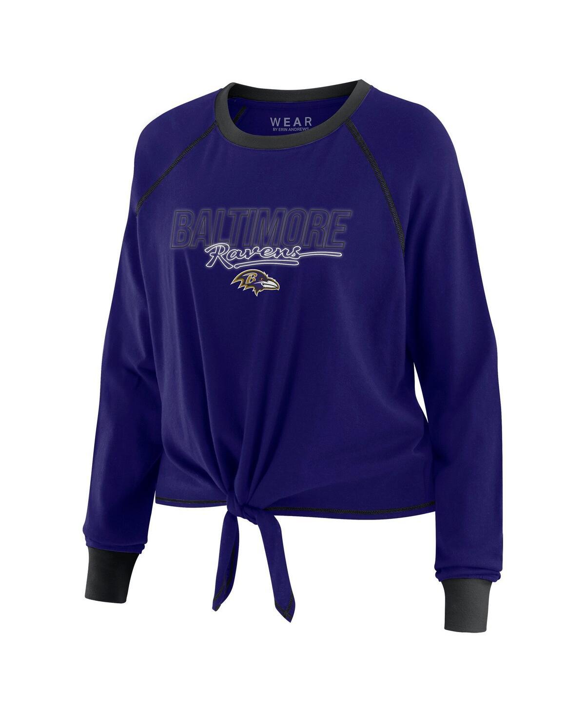 Wear By Erin Andrews Women's Purple Baltimore Ravens Tie-front Long Sleeve T-shirt In Purple