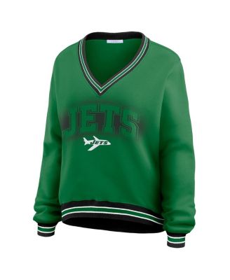 Women's Green New York Jets Oversized Long Sleeve V-Neck Sweatshirt