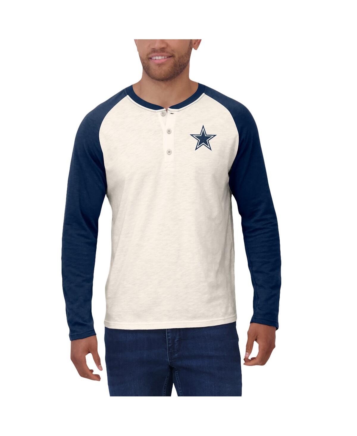 Fanatics Men's White/navy Dallas Cowboys Raglan Henley Long Sleeve T-shirt In White,navy