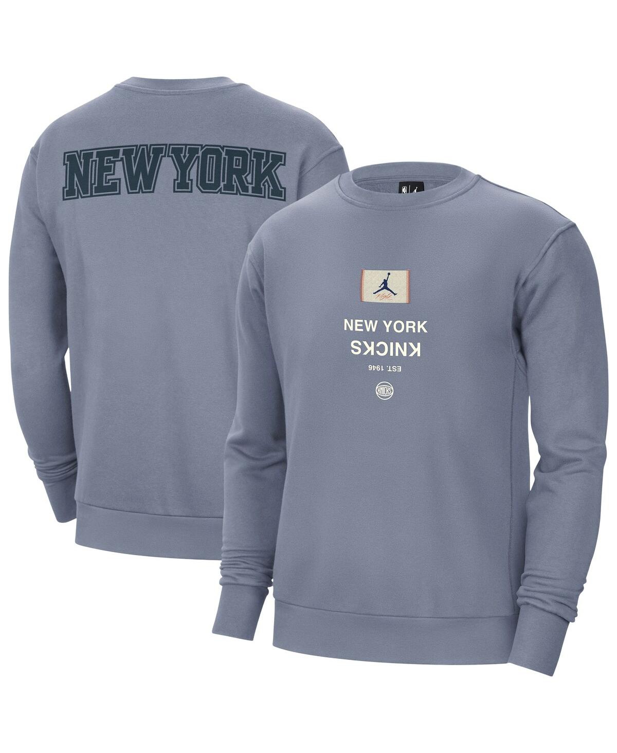 JORDAN MEN'S BLUE NEW YORK KNICKS COURTSIDE STATEMENT EDITION HEAVYWEIGHT PULLOVER SWEATSHIRT 