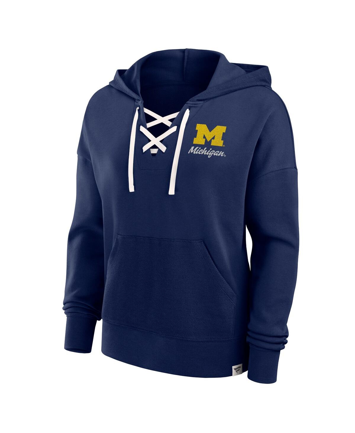 Fanatics Women'sMichigan Wolverines Heritage Original Script Lace-Up Pullover Hoodie - Navy