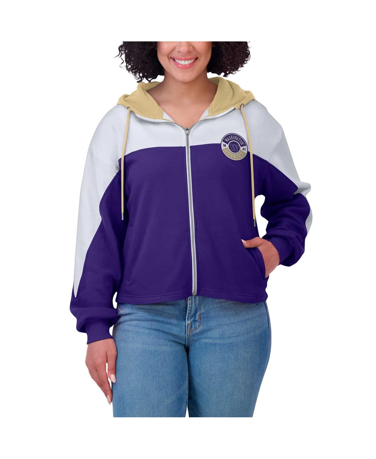Wear By Erin Andrews Women's Purple Washington Huskies Color-block Full-zip Hoodie In Purple