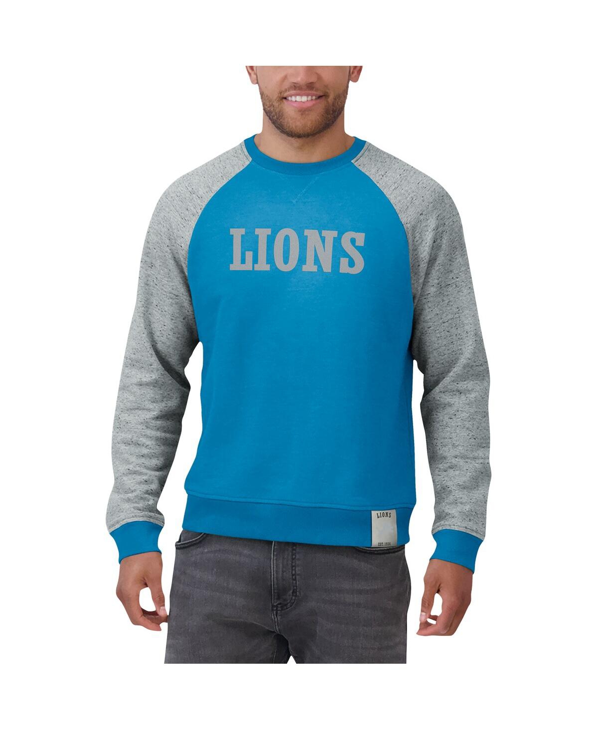 Fanatics Men'sHeather Gray Detroit Lions Colorblock Pullover Sweatshirt - Blue, Heather Gray