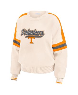 Women's Cream Tennessee Volunteers Chenille Woven Patch Stripe Pullover Sweatshirt