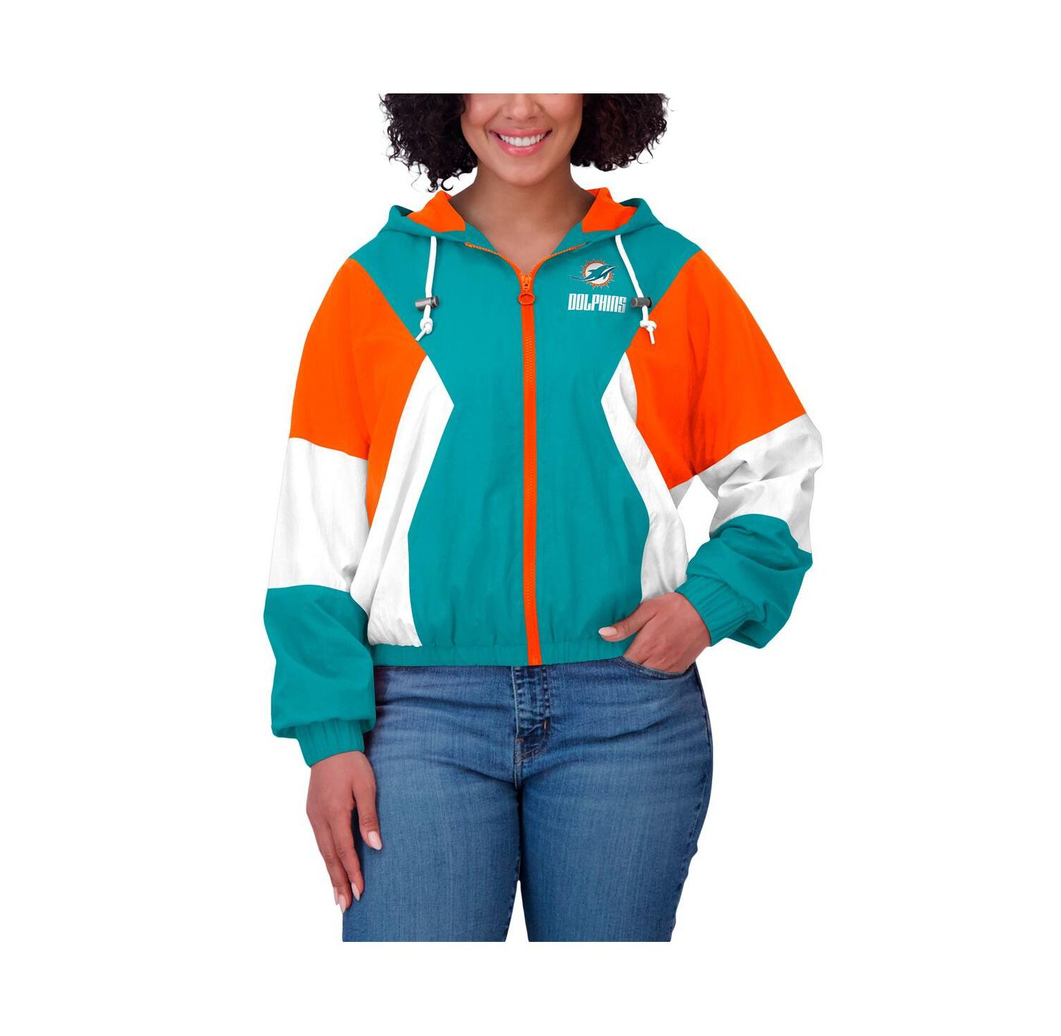 Women's Aqua Miami Dolphins Color Block Full-Zip Windbreaker Jacket