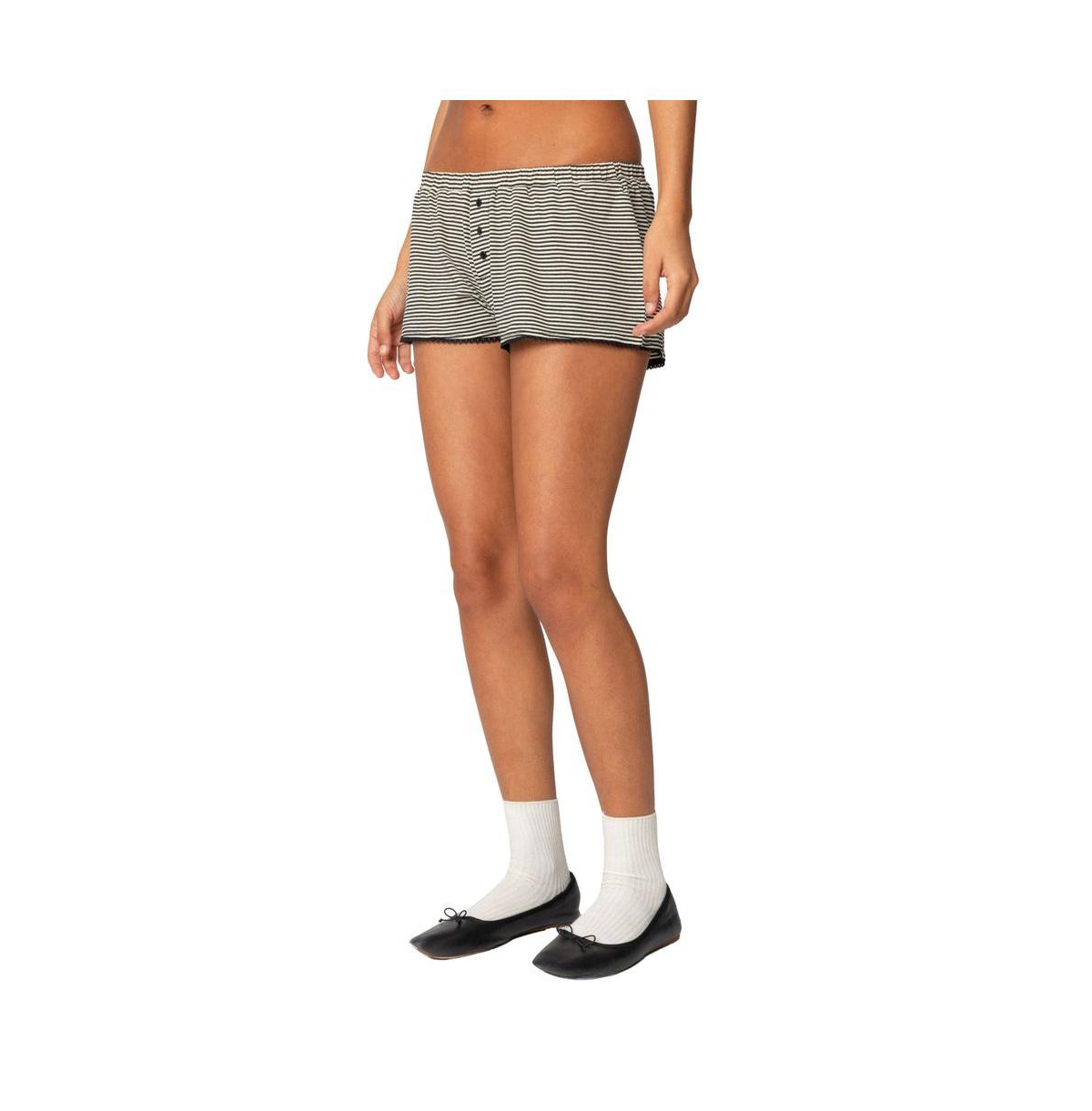 Edikted Women's Suzy Striped Shorts - Black-and-white