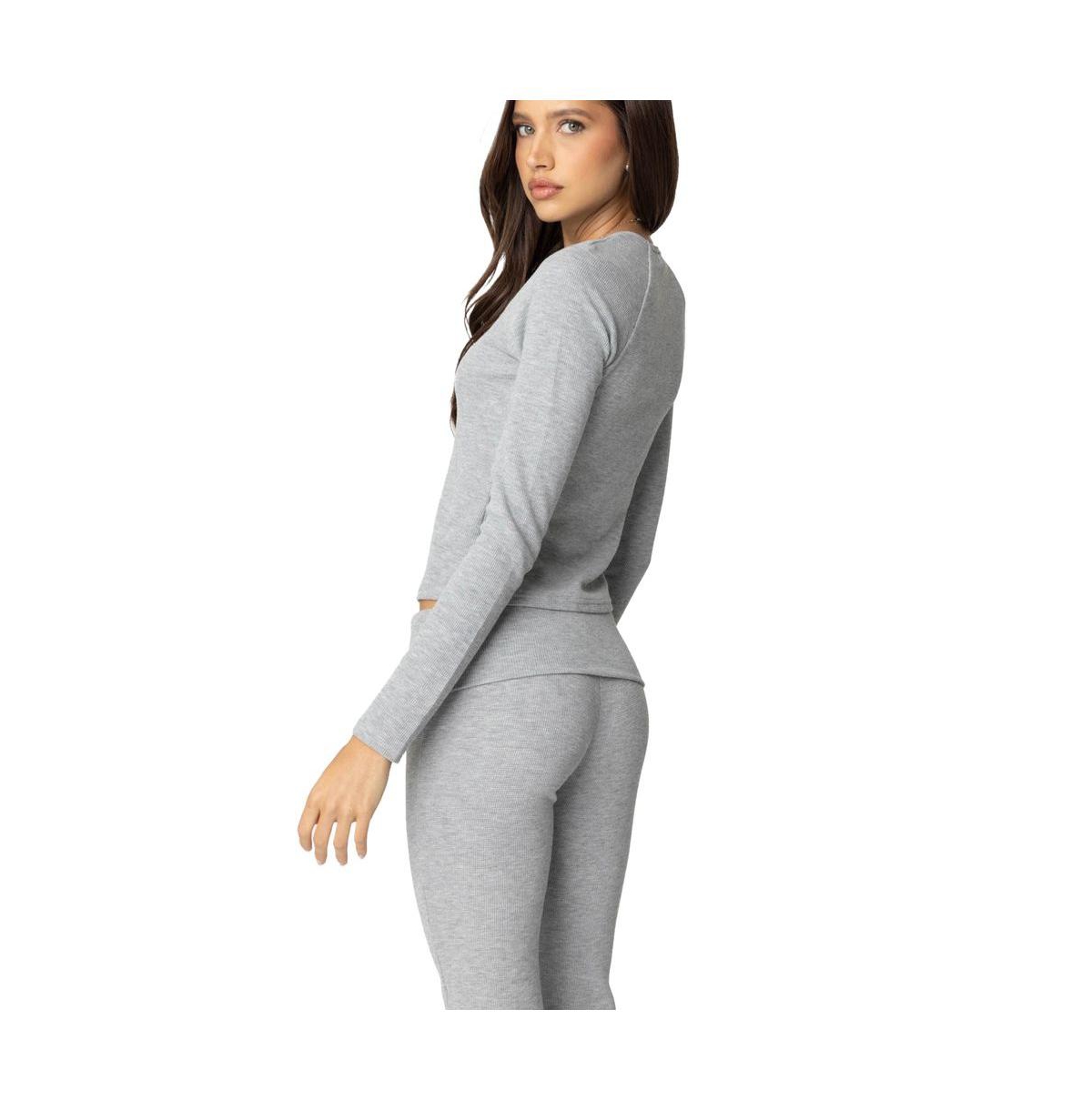 Edikted Women's Sab Waffle Knit Top - Gray-melange