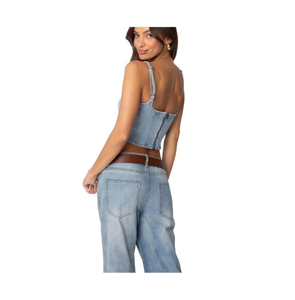 Edikted Women's Tennessee Denim Corset - Light-blue