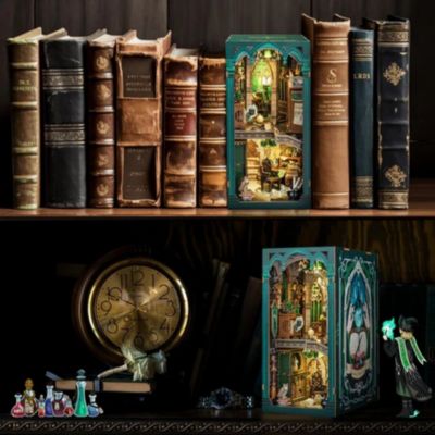 Book Nook Kit - DIY Dollhouse Miniature House Kit Booknook for Adults and Teens, Tiny Magic House Bookshelf Insert Room Decor Model Build Gifts for Friends and Family (Darkness Common Room