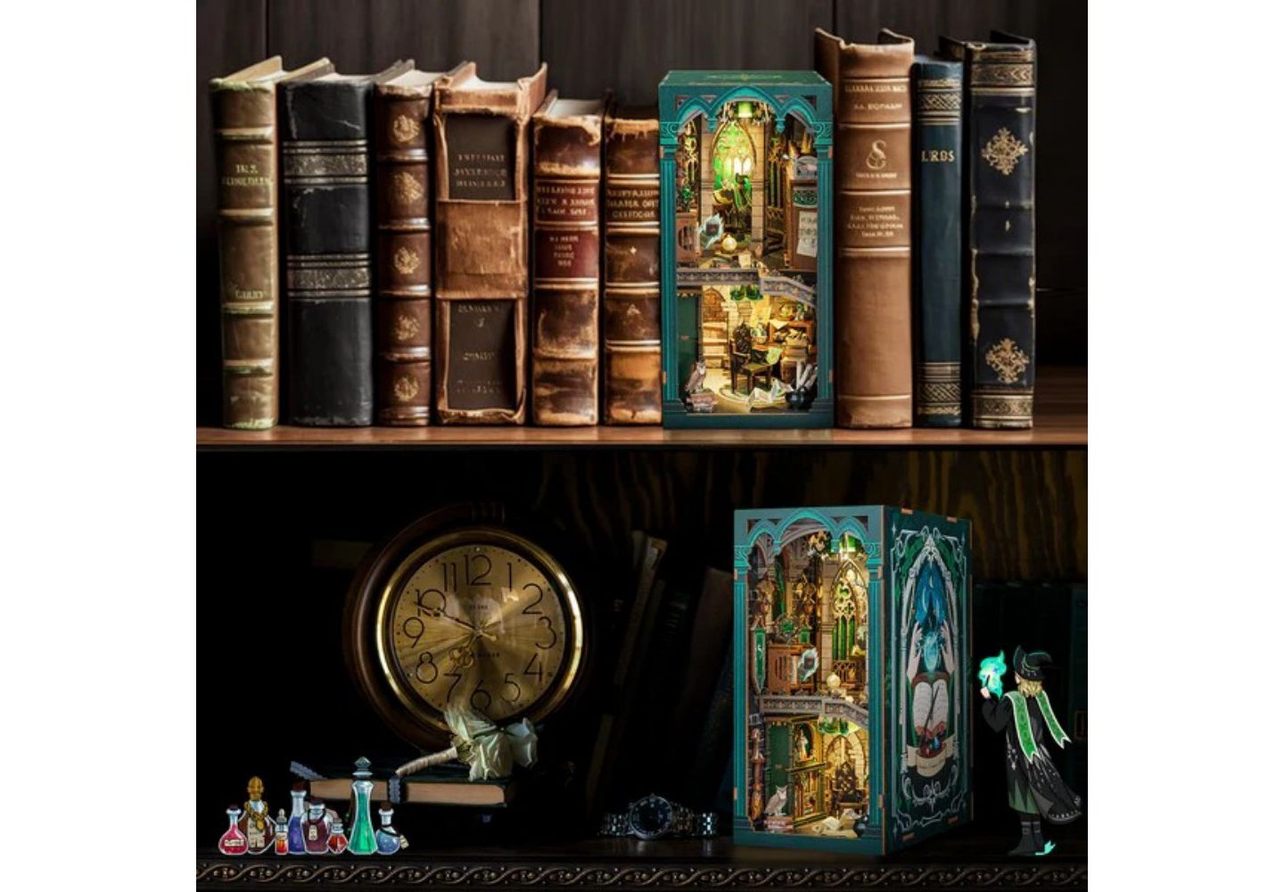 Детские куклы Cutebee Darkness Common Room DIY Book Nook Kit with LED Light, Premium Wood, Ages 14+, цвет: Зелёный — фото 7