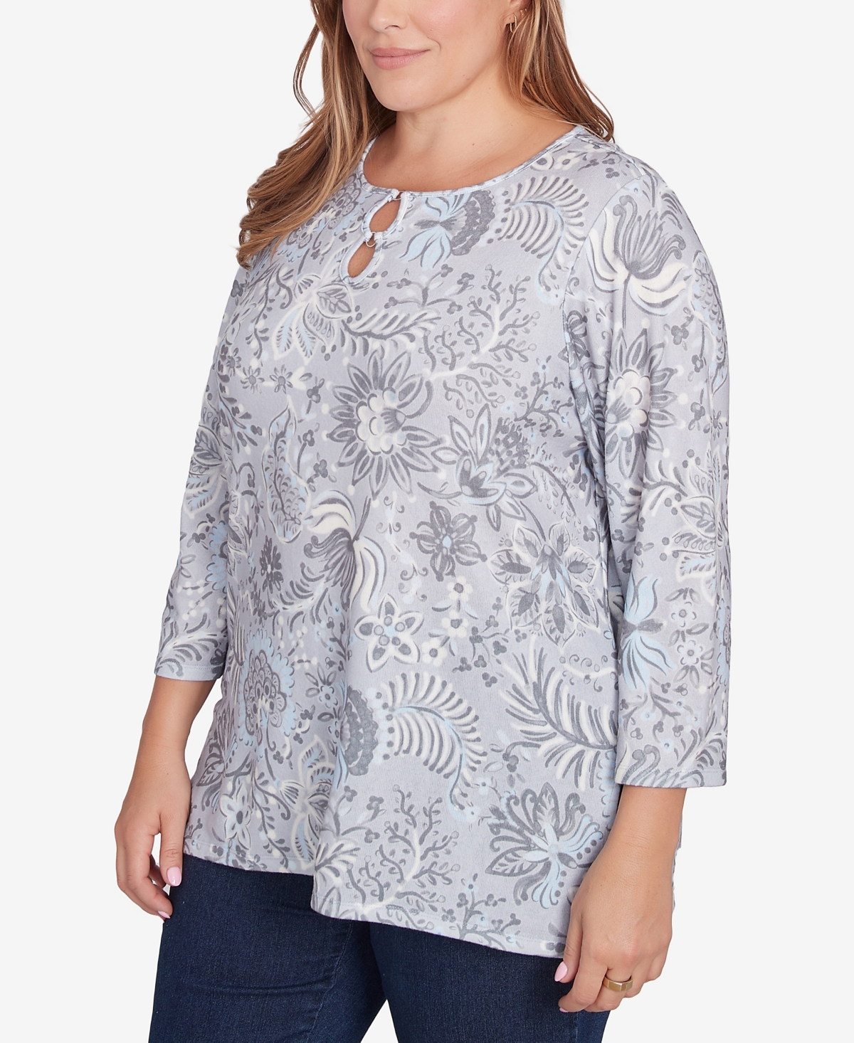 Hearts Of Palm Plus Size Blue My Mind Tunic Top In Mink Multi
