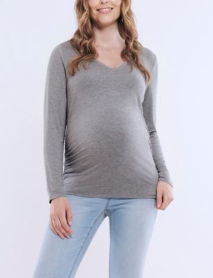 Maternity Motherhood V-Neck Side-Ruched Long Sleeve Tee