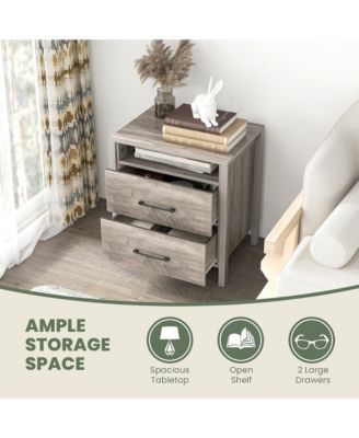 2-Piece Wooden Farmhouse Nightstand Set with 2 Drawers and Open Storage Shelf – Bedside Table