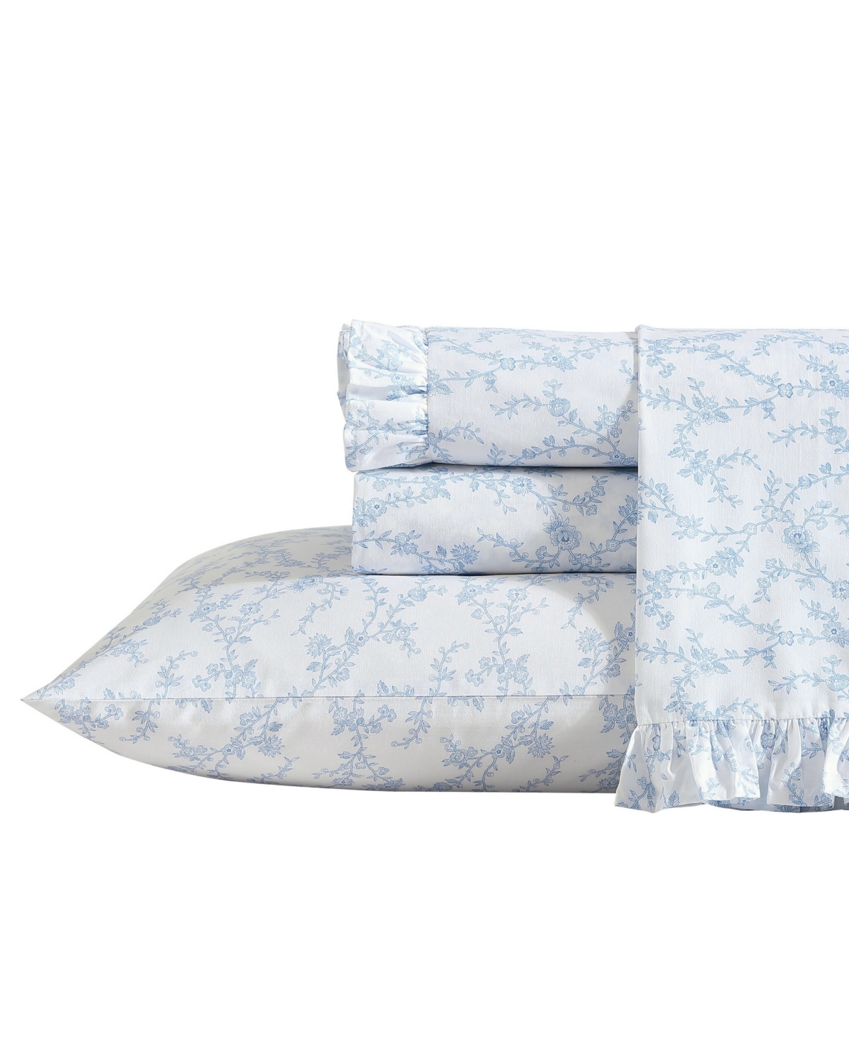 Laura Ashley 200-thread Count Cotton Percale 2-pc. Pillowcase Pair, King In White,cottage Blue
