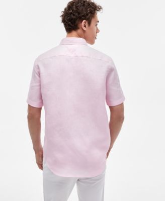 Men's Short-Sleeve Pigment-Dyed 100% Linen Button-Front Shirt