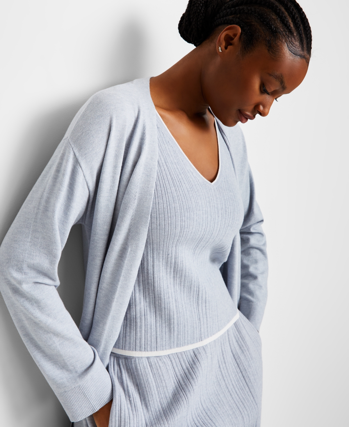 State Of Day Women's Sweater Knit Duster Robe, Exclusively At Macy's In Blue Blizzard