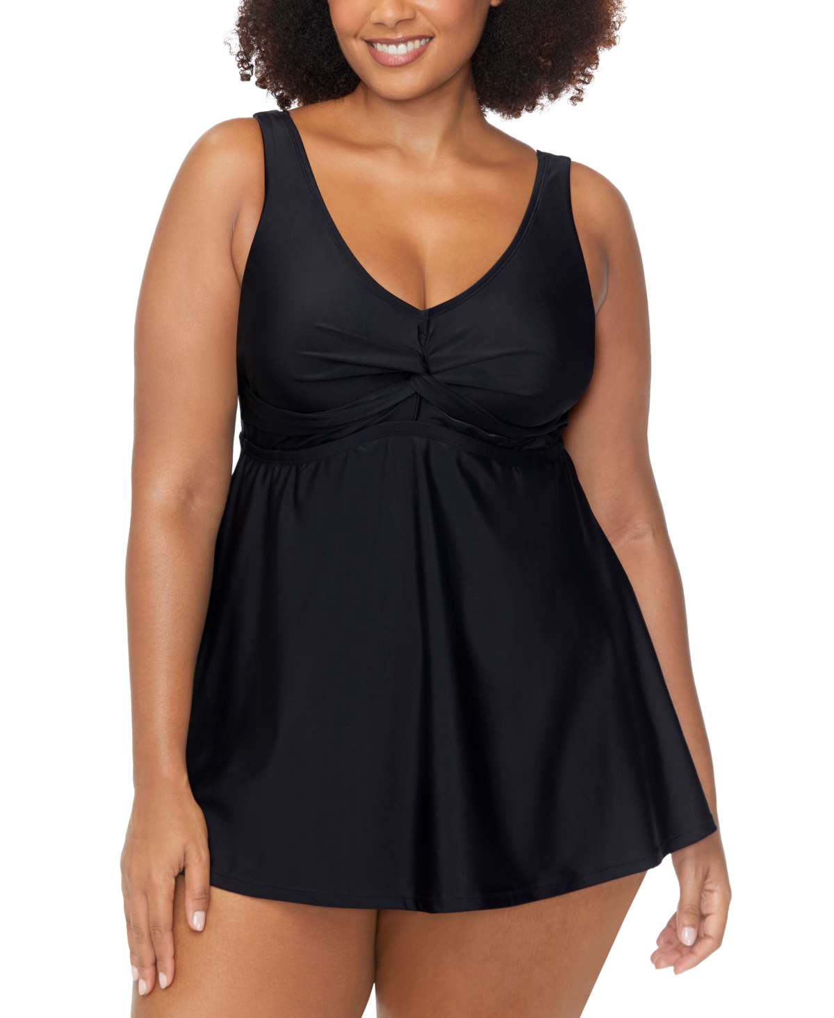 Raisins Curve Trendy Plus Size Lucia Twist-front Swimdress In Black