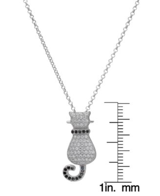 Black Spinel (1/8 ct. t.w.) & Lab Grown White Sapphire (5/8 ct. t.w.) Cat 18" Pendant Necklace in Sterling Silver