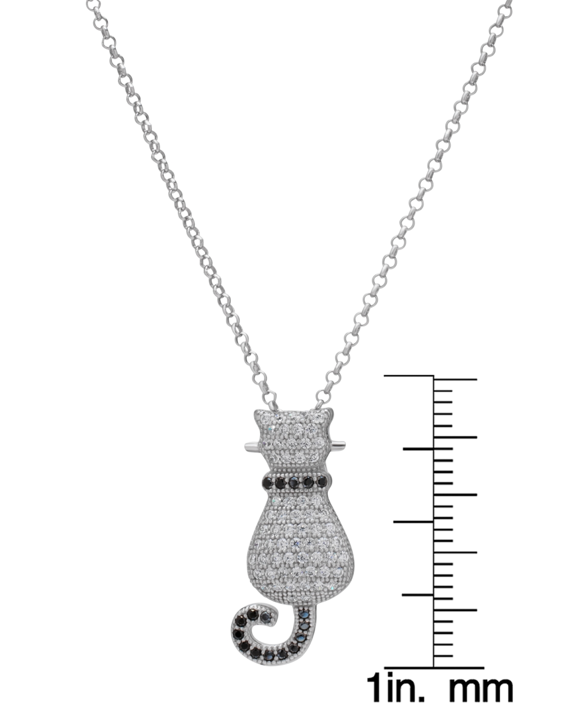 MACY'S BLACK SPINEL (1/8 CT. T.W.) & LAB GROWN WHITE SAPPHIRE (5/8 CT. T.W.) CAT 18" PENDANT NECKLACE IN ST 