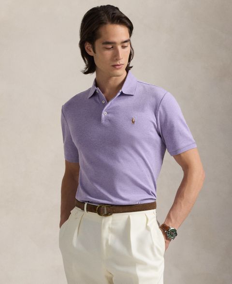 Мужское поло Polo Ralph Lauren Custom Slim Fit Soft Cotton Polo Shirt, цвет: Меланжевый