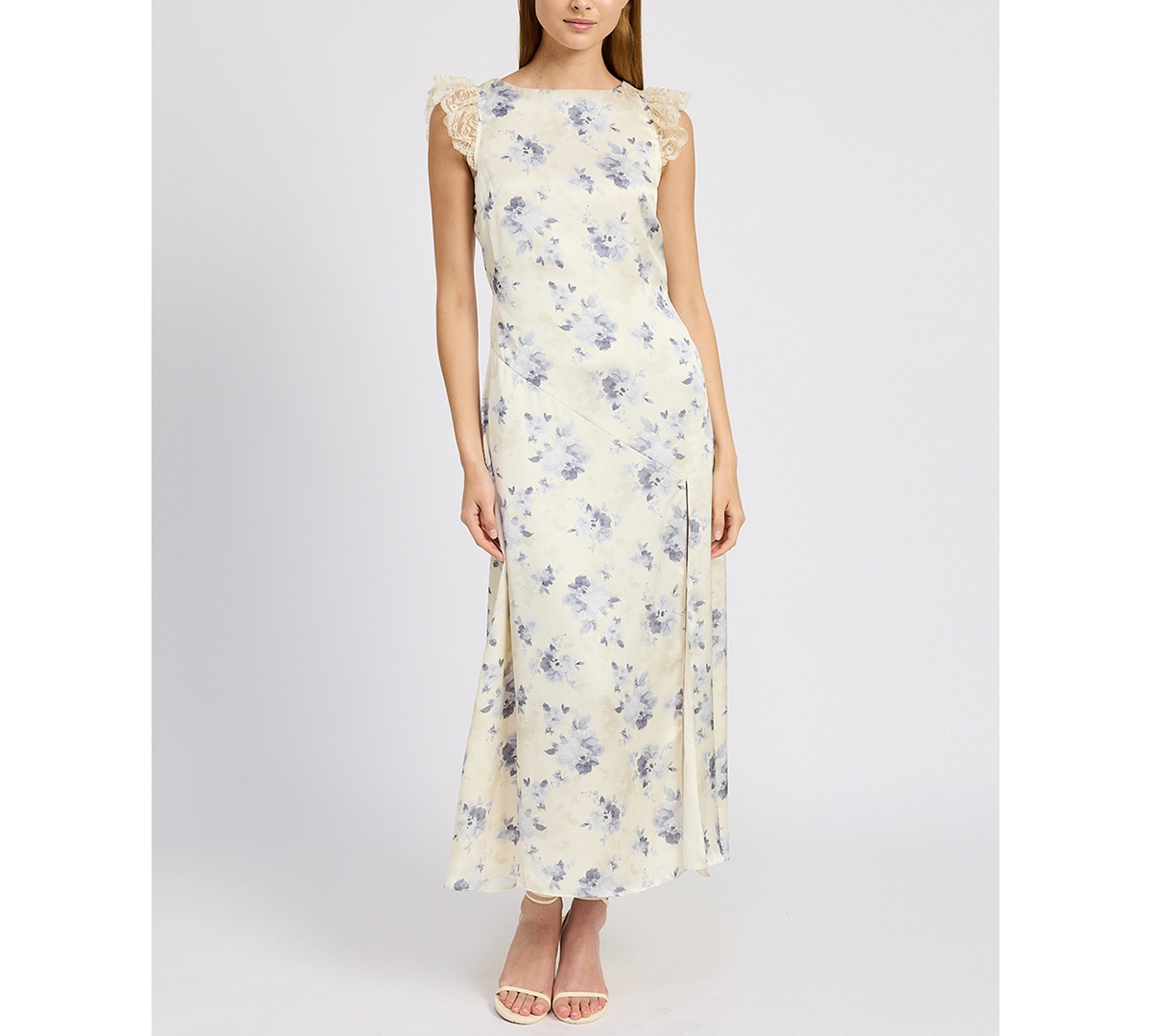 Women's Petra Floral Lace-Trim Maxi Dress - Ivory Blue Gray