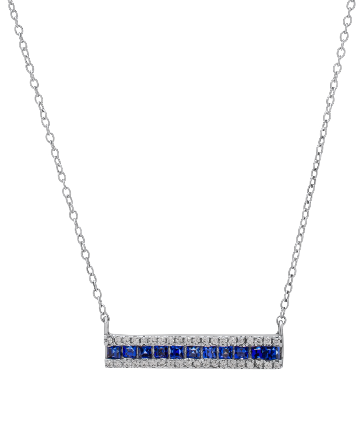 MACY'S BLUE SPINEL (5/8 CT. T.W.) & LAB GROWN WHITE SAPPHIRE (3/8 CT. T.W.) BAR 18" PENDANT NECKLACE IN STE 