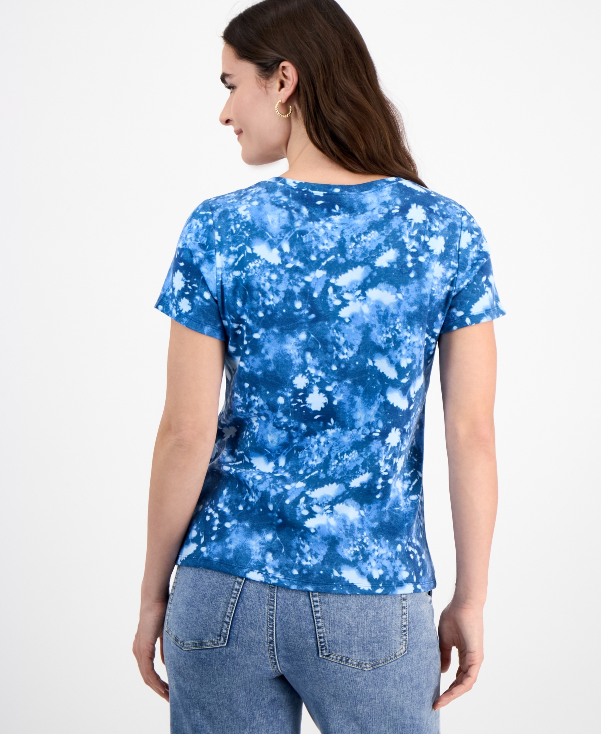 Style & Co Women's Printed Short-sleeve Henley T-shirt, Exclusively At Macy's In Sunbleach Night