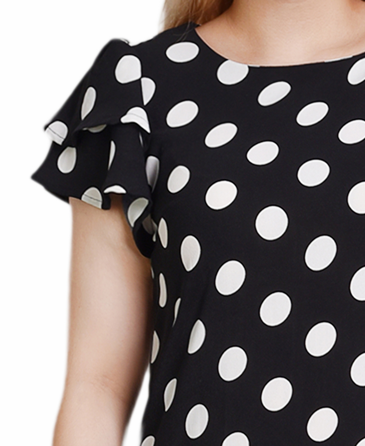 Ny Collection Women's Double Layer Flutter Sleeve Dress In Black White Big Dot