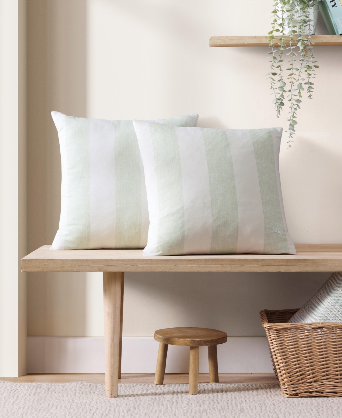 Tommy Bahama Home Closeout!  Awning Stripe Cotton Decorative Pillow, 20" X 20" In Spring Green