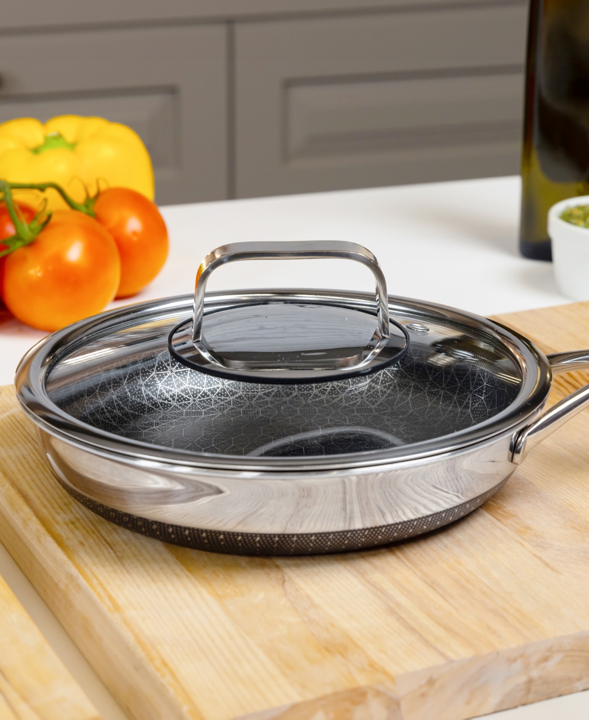 Livwell DiamondClad Hybrid Nonstick Stainless Steel Frying Pan with Tempered Glass Lid