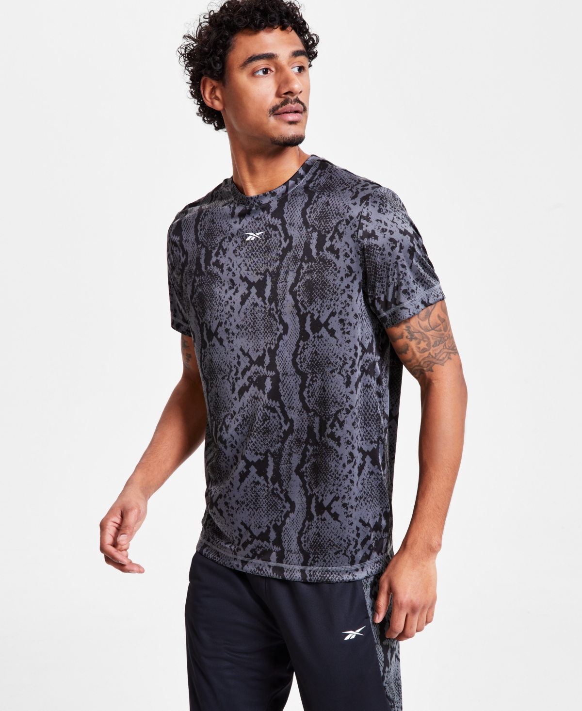 Men's Snake Aop Train Crewneck T-Shirt - Black/gry