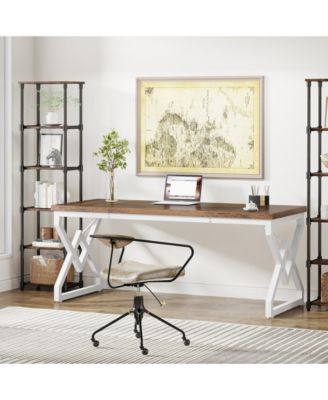 Large Office Computer Desk with Extra Thick Wooden Tabletop and Metal Frame, 63 Inch Executive Desk for Home Office
