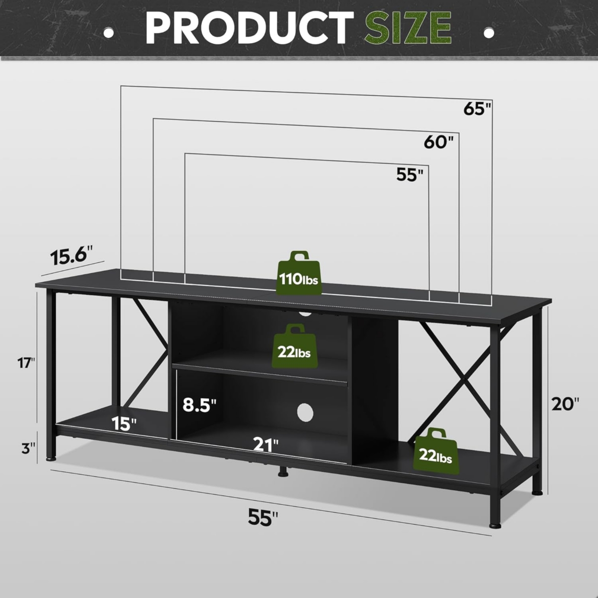 Wlive Tv Stand for 55 TvEntainment Center with Storage TV Console for Bedroom and Living Room Industrial Midea Console with Open Shelf and Met