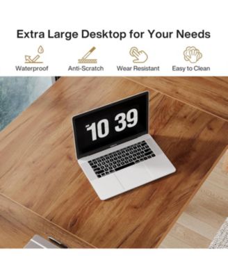 70 Inch Large Computer Desk, Farmhouse Office Desk Writing Study Desk with Solid Wood Leg's, Executive Desk with Thickened Frame and Board