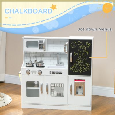 Play Kitchen, Kids Kitchen Playset w/ Play Phone & Chalkboard,