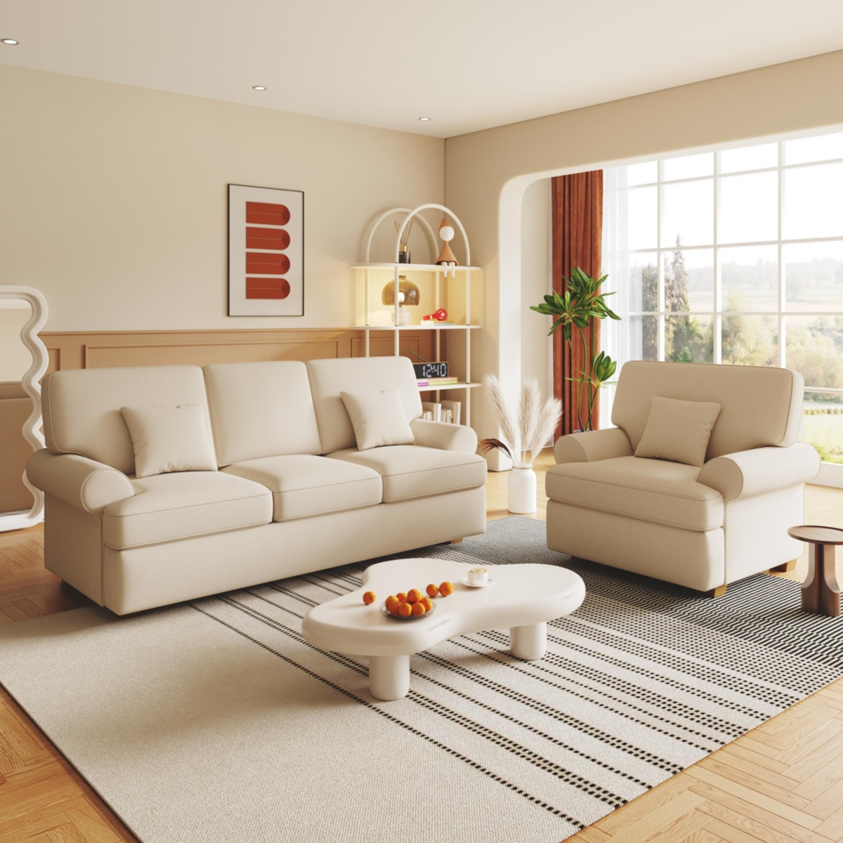 Sugift Modern Accent Chair Linen Single Sofa Chair for Living Room, Bedroom