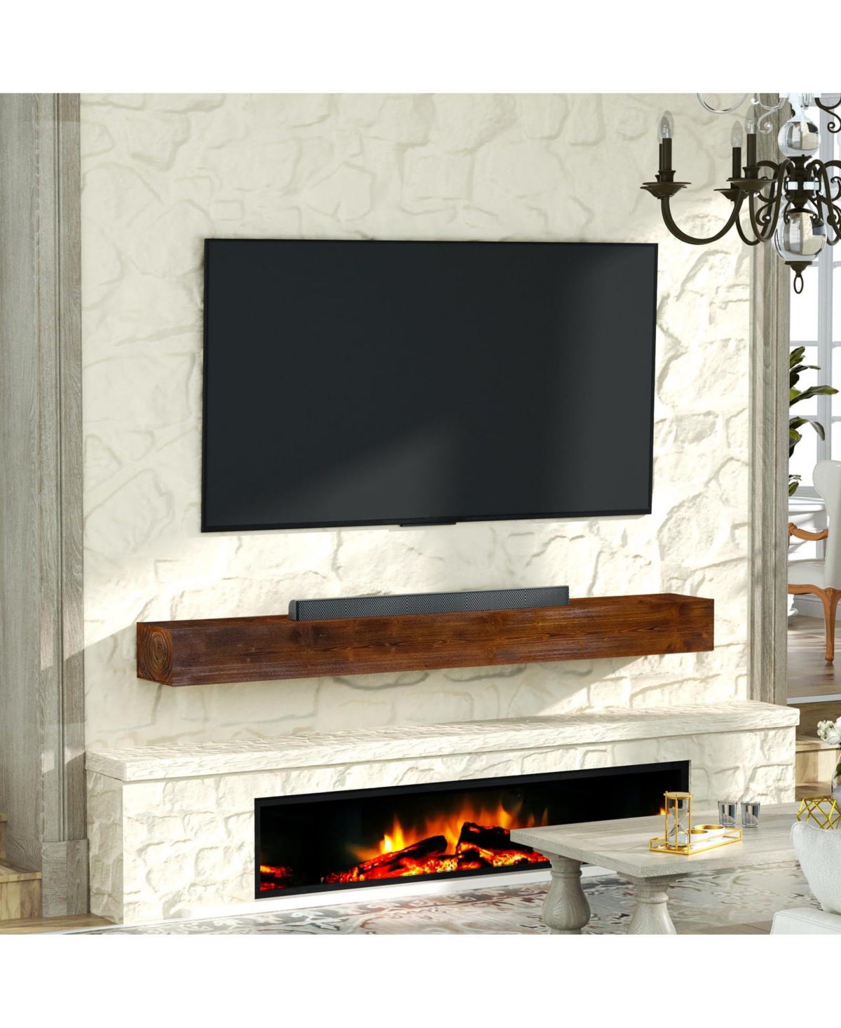 Lovmor Solid Pine Wood Cap-Shelf Mantel Natural