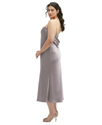 Strapless Midi Bias Column Dress with Peek-a-Boo Corset Back