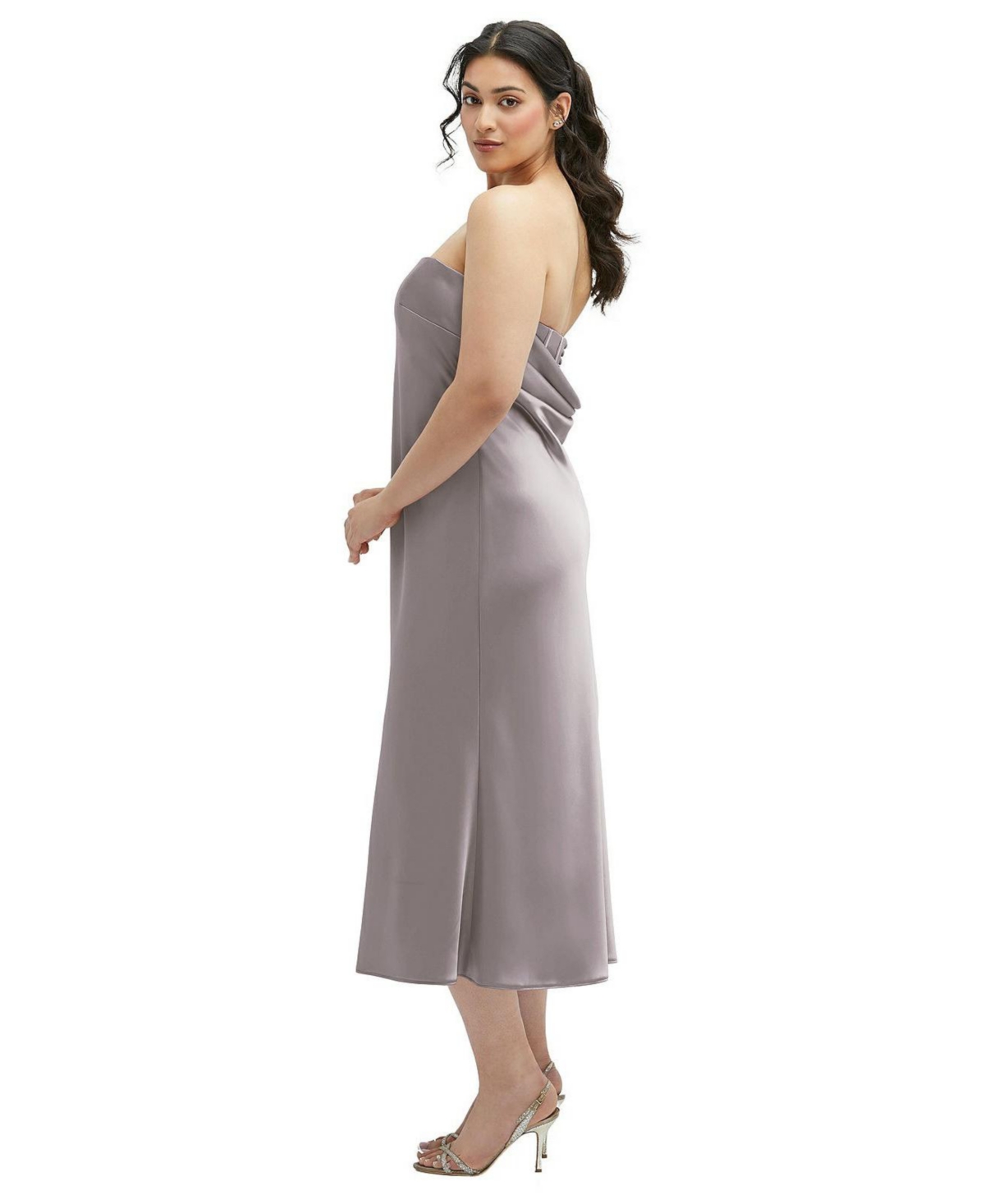 Strapless Midi Bias Column Dress with Peek-a-Boo Corset Back