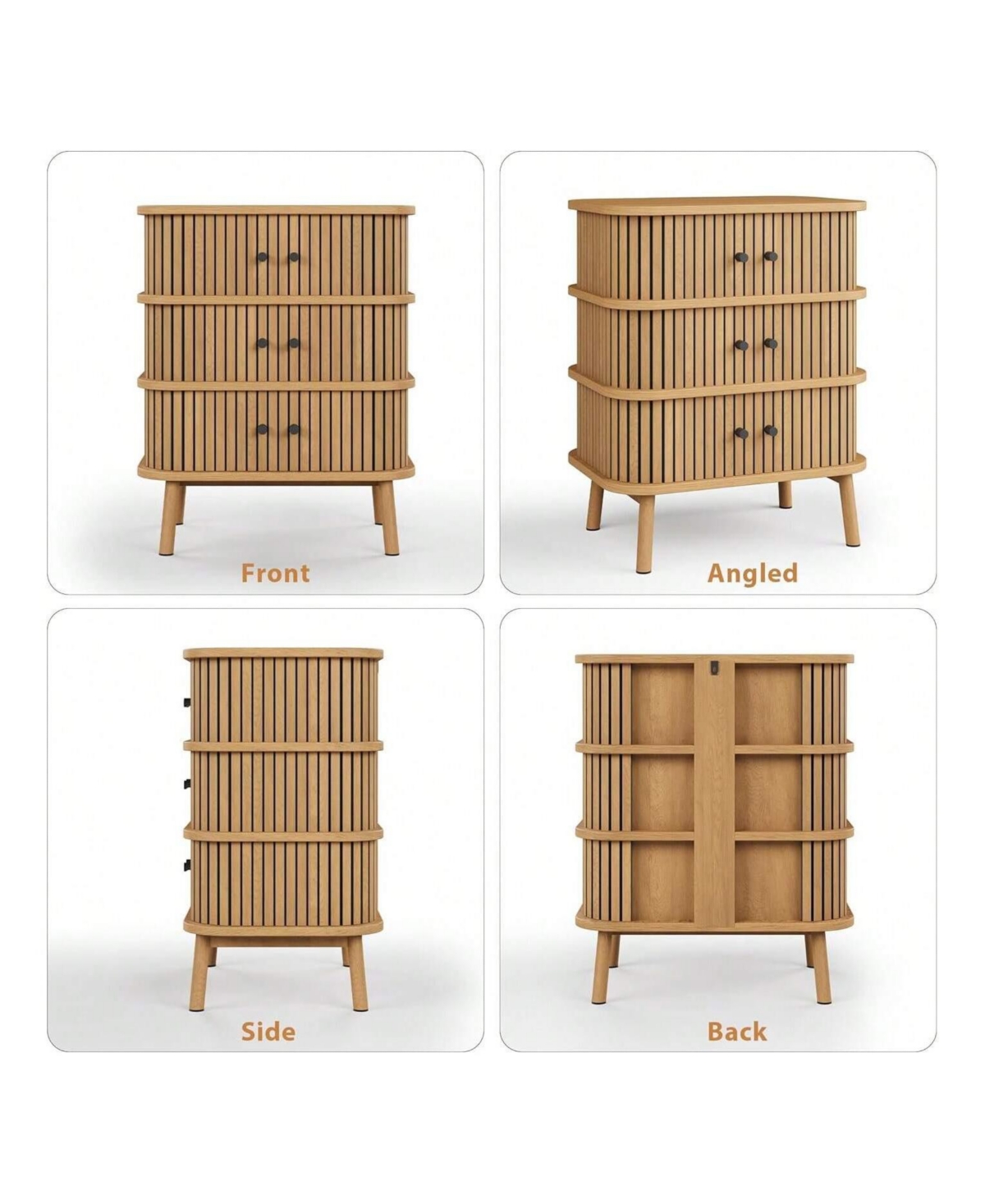 gaomon Fluted 3 Drawer Nightstand With Sliding Door, Mid Century Wooden 3 Drawer Dresser, Chest Of Storage Drawer, Side Table For Bedroom, Living Room