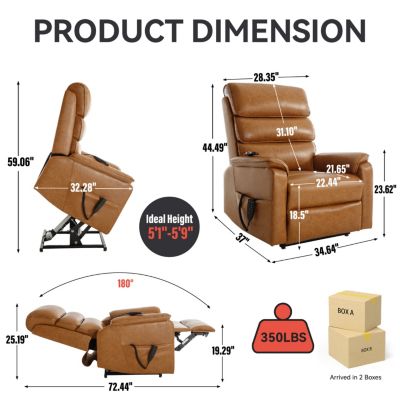 Brown Power Lift Recliner with Heat Massage (350 lb)