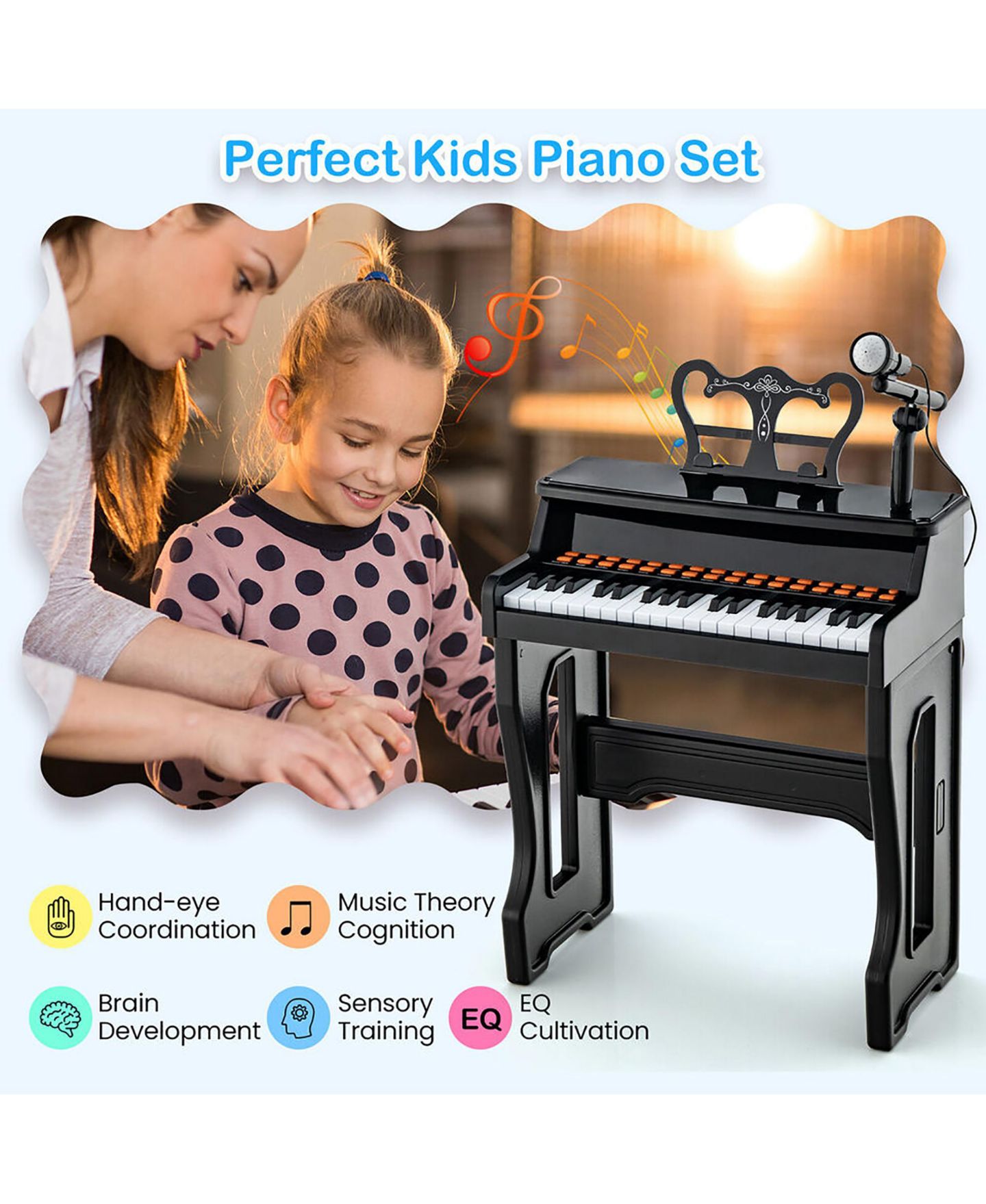 Детская игрушка Gymax 37-Key Music Piano Keyboard With Microphone Kids' Music Keyboard, Ages 3+, цвет: Белый, вариант 1 — фото 3