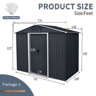 8ft x 4ft Outdoor Metal Storage Shed with Sliding Door and foundation for Backyard, Patio, Lawn (Black and White