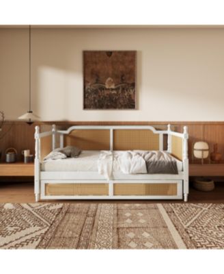 Antique White Rattan Twin Daybed with Trundle