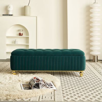 Streamdale 47'' Velvet Storage Ottoman, Gold Accents