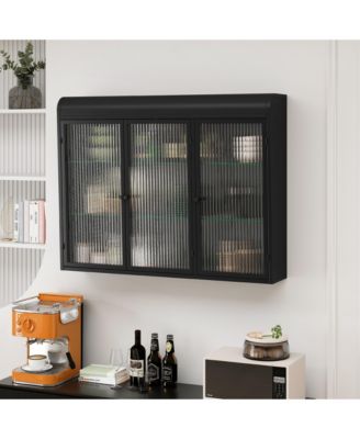 Arched Glass Wall Cabinets (Set of 3, Black)