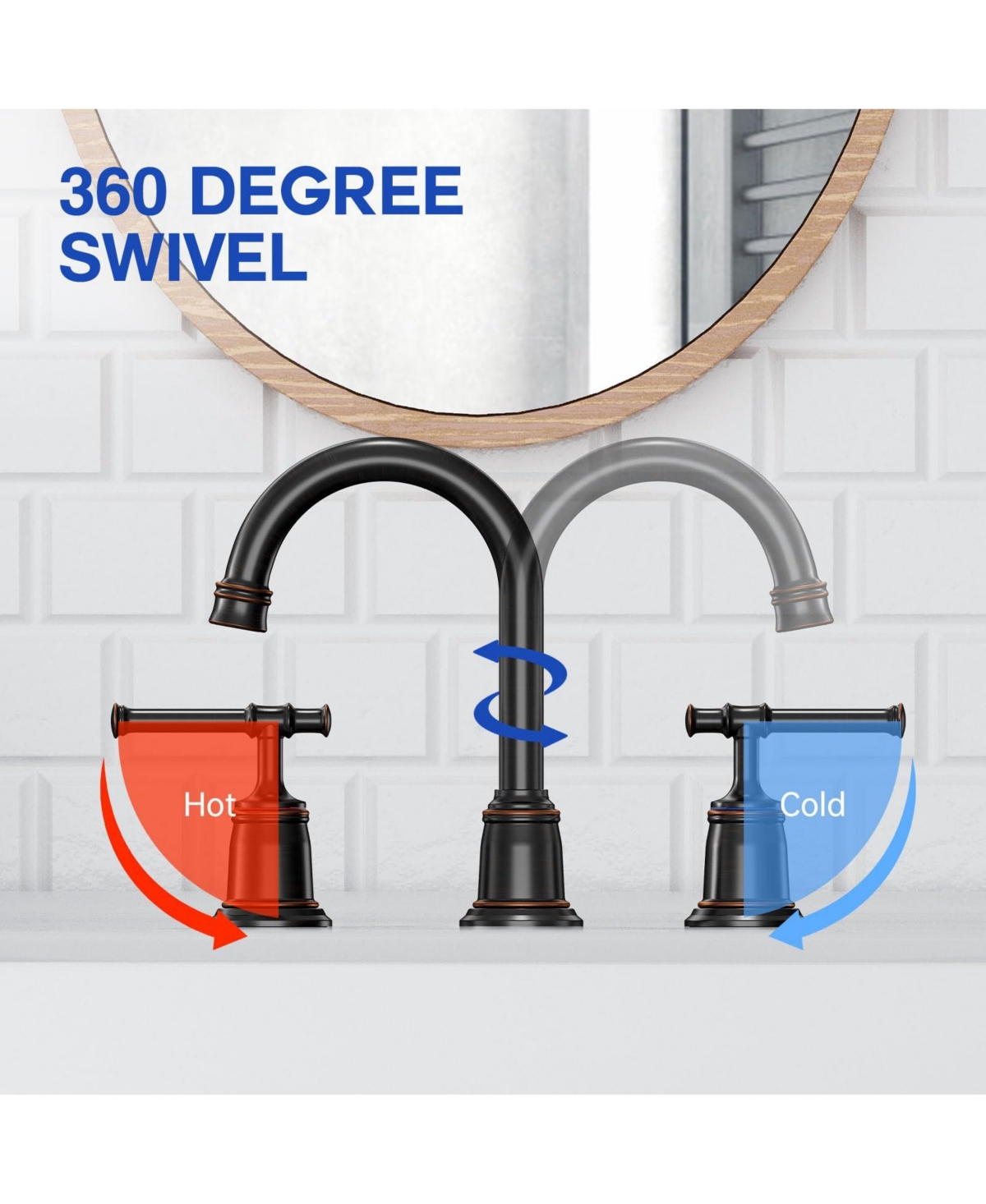 gaomon Classical 8 inch Bathroom Faucet, Bathroom faucets for Sink 3 Holes, Widespread Brushed Nickel Bathroom Faucet